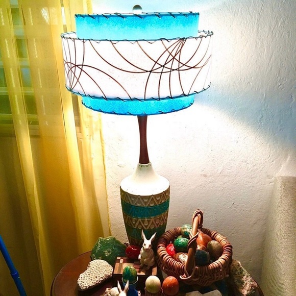 Mid Century Style 3 Tier Fiber g Lamp Shade Retro Modern 15X9 Turquoise White 3 - Picture 4 of 4